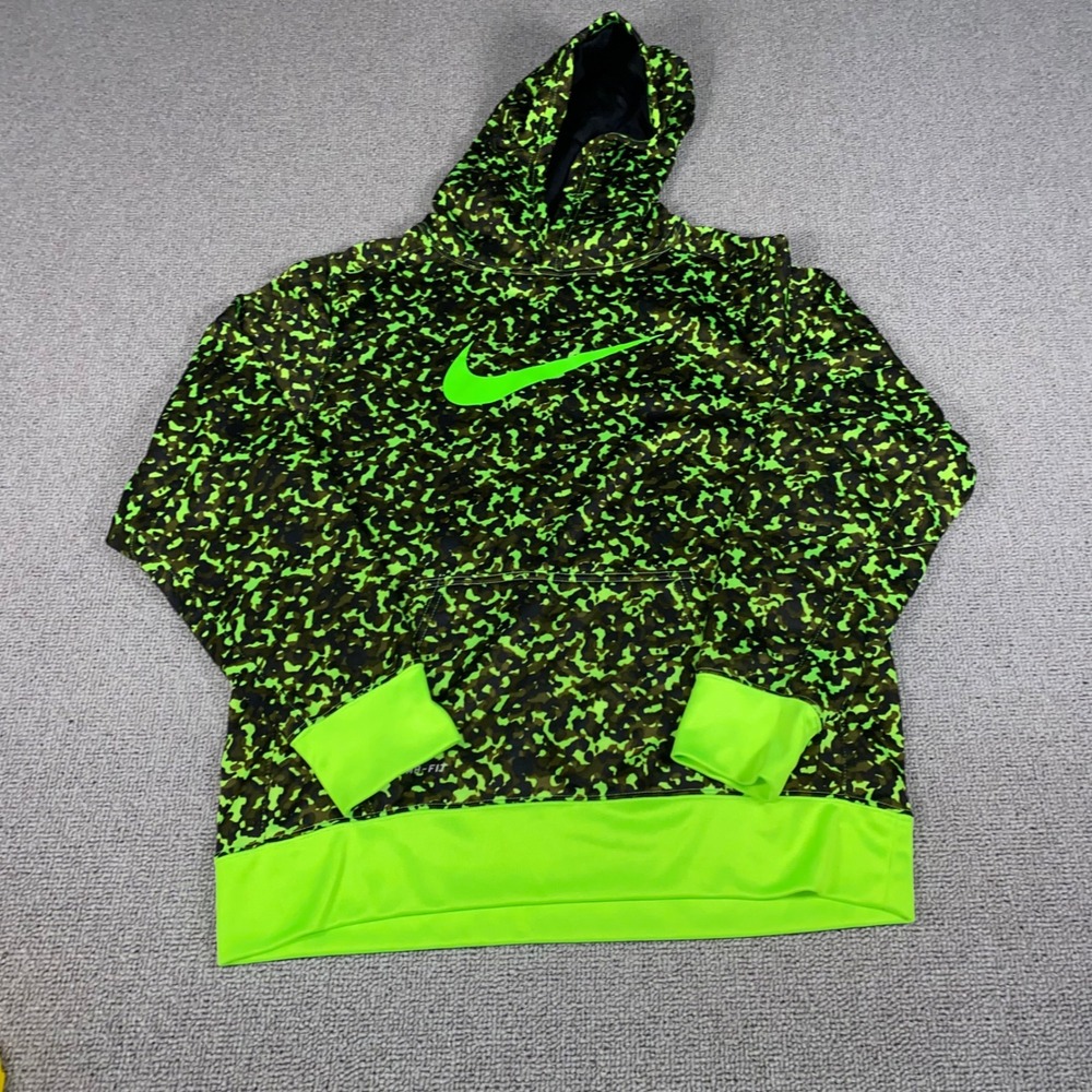 Nike Therma-FIT Hoodie Boys XL Green Camo Pullover Long Sleeve Athletic Swoosh